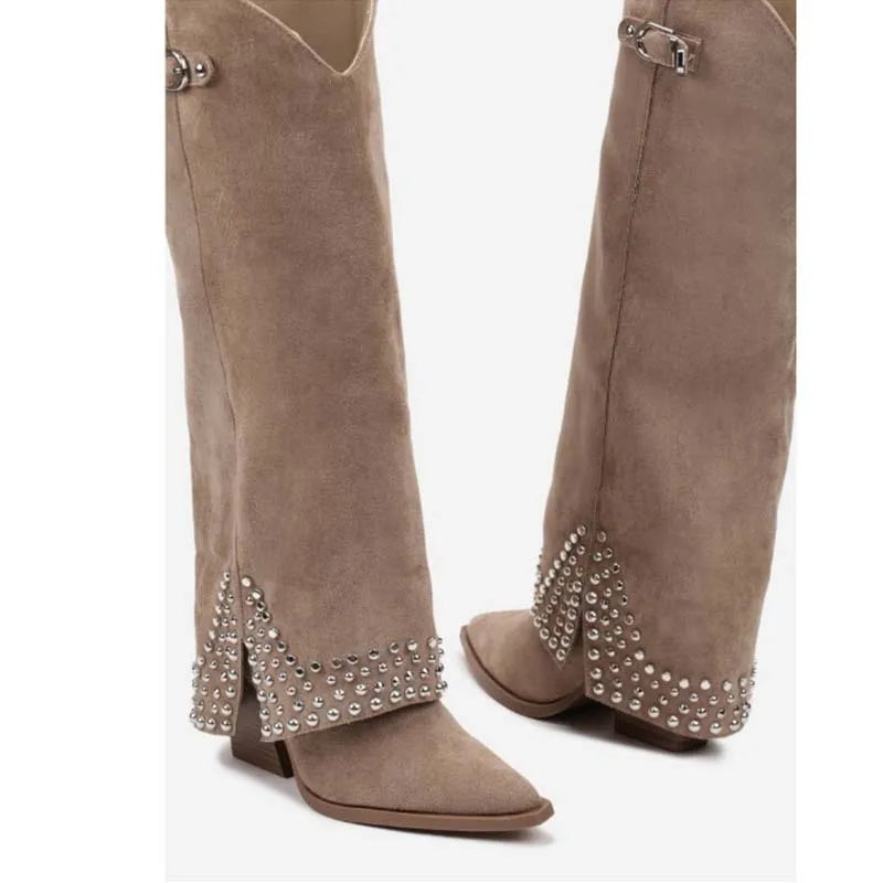 Women's Apricot Suede Knee High Boots