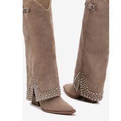 Women's Apricot Suede Knee High Boots
