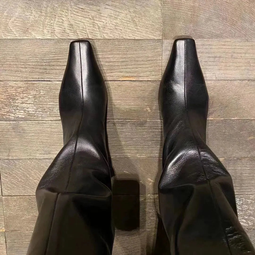 Women's Autumn Black Kitten Heel Knee High Boots