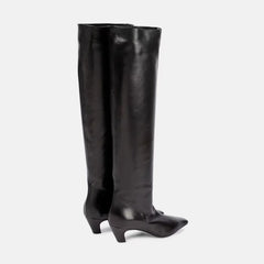 Women's Autumn Black Kitten Heel Knee High Boots