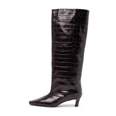 Women's Brown Crocodile Grain Knee High Boots