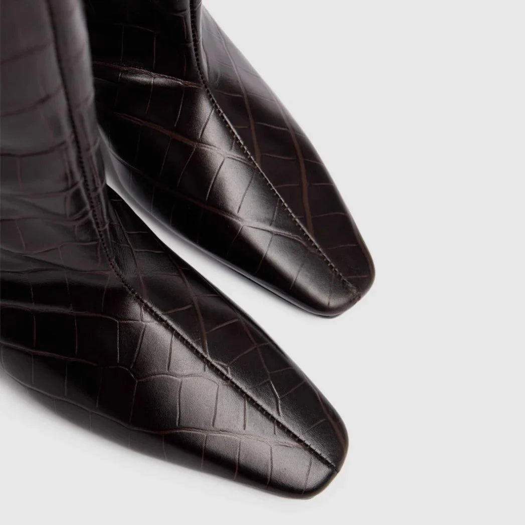 Women's Brown Crocodile Grain Knee High Boots
