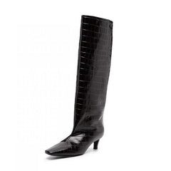 Women's Brown Crocodile Grain Knee High Boots