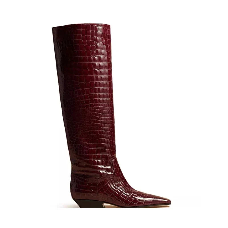 Women's Patent Leather Slip-On Knee High Boots