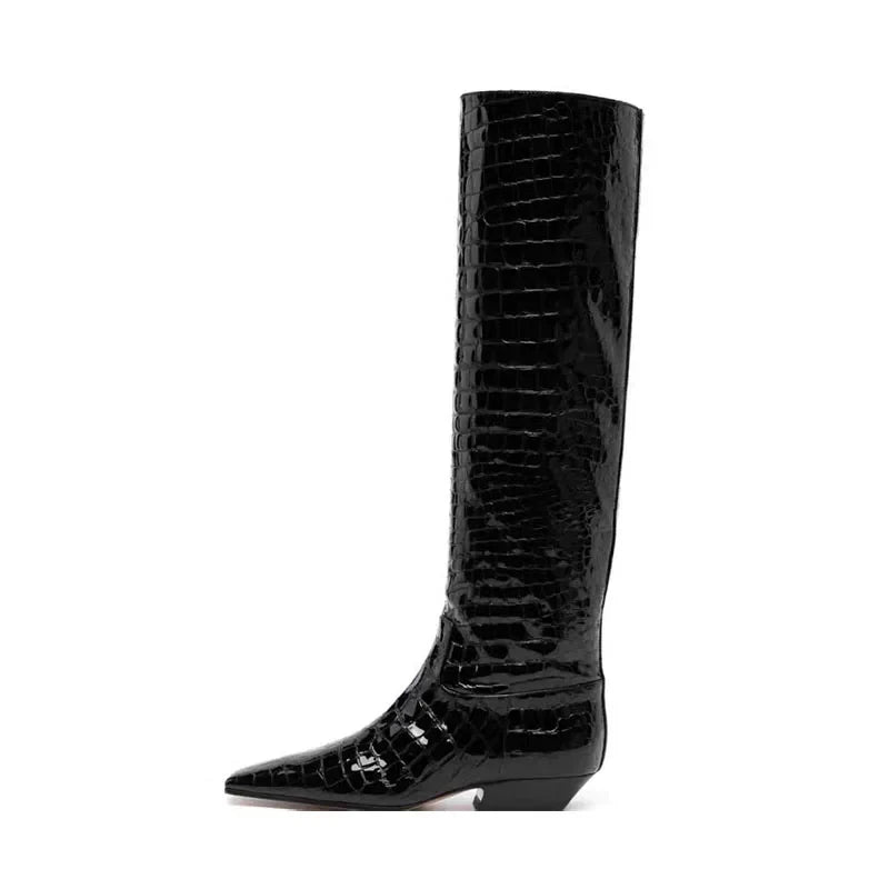 Women's Patent Leather Slip-On Knee High Boots