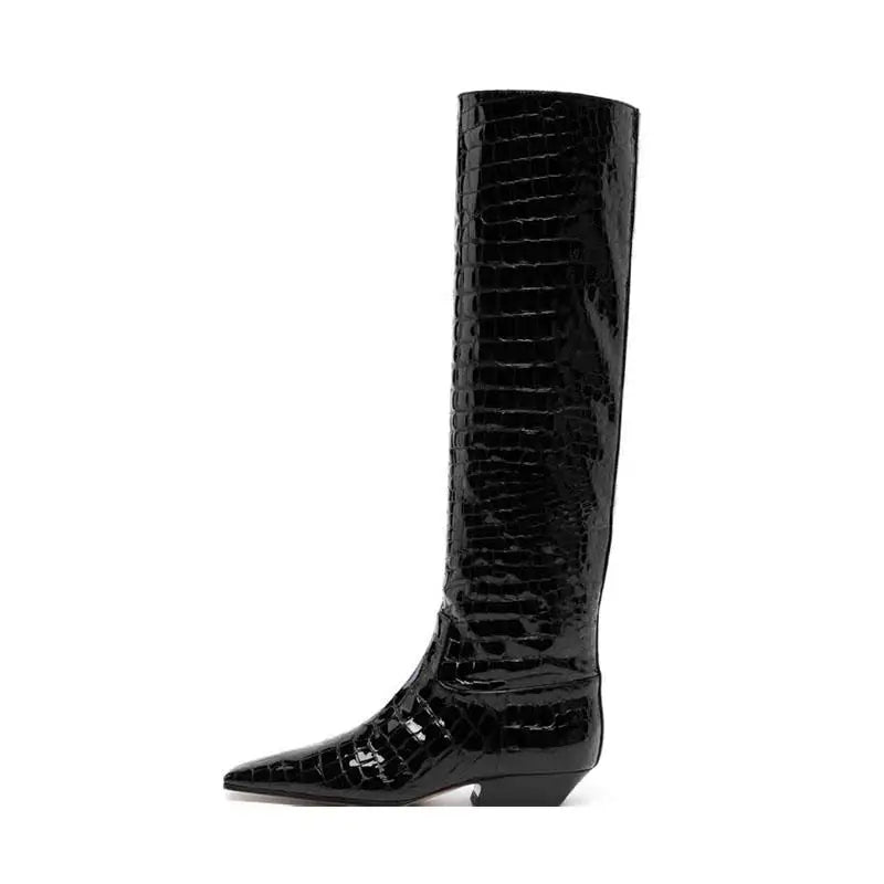 Women's Patent Leather Slip-On Knee High Boots