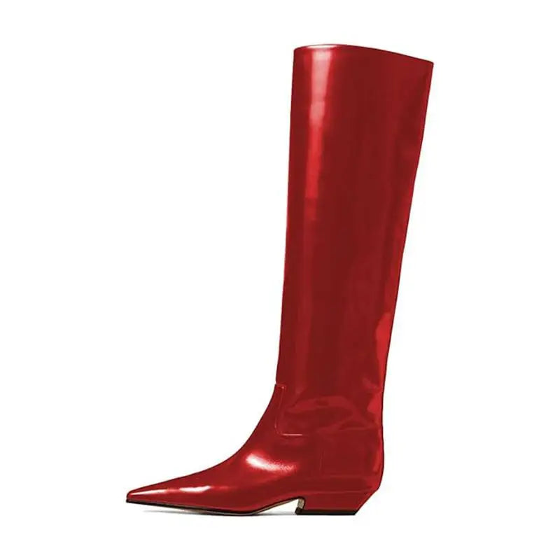 Women's Patent Leather Slip-On Knee High Boots