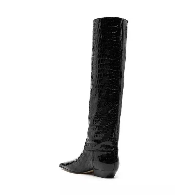 Women's Patent Leather Slip-On Knee High Boots
