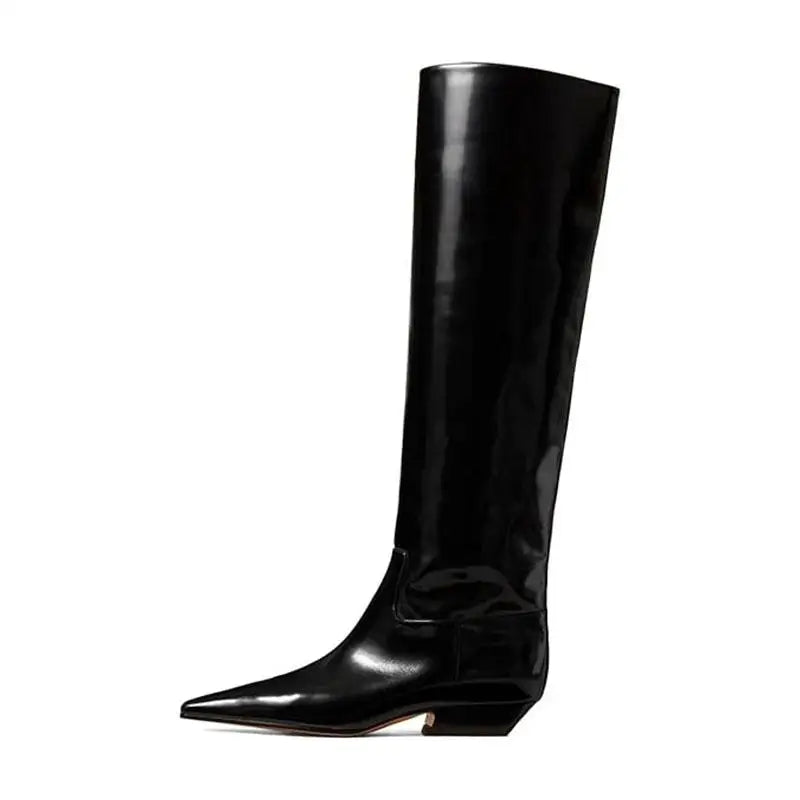 Women's Patent Leather Slip-On Knee High Boots