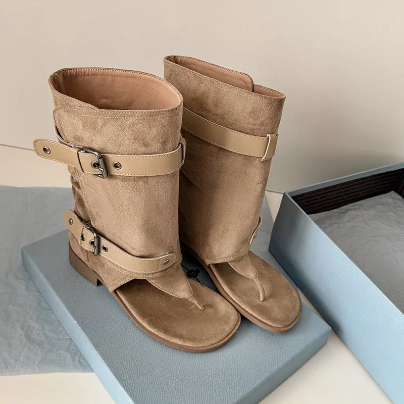 Women's Summer Suede Pinch Toe Tubular Boots