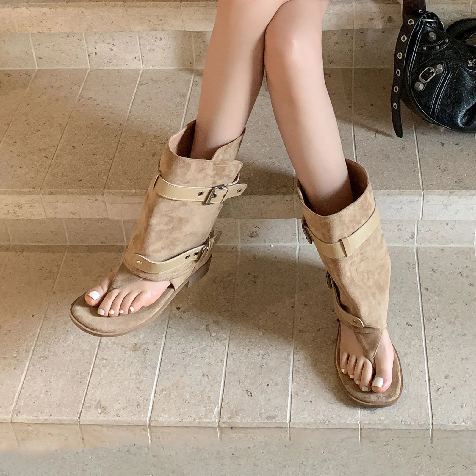 Women's Summer Suede Pinch Toe Tubular Boots