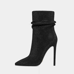 Women's Velvet High Heel Crystal Short Boots