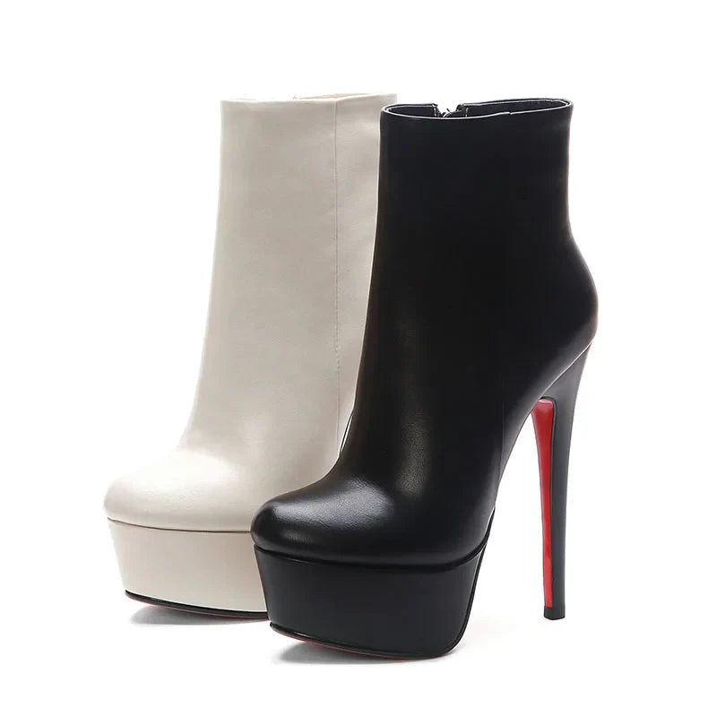 Women's White Genuine Leather Ankle Boots