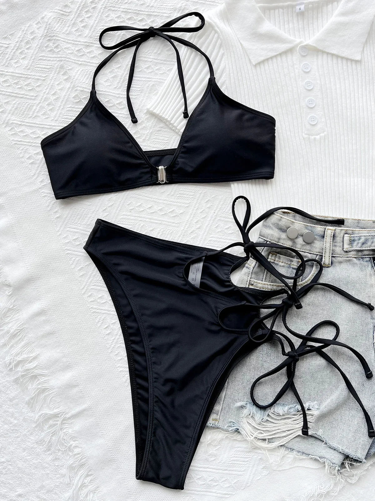 Asymmetric Cut Out Strappy Bikini Two-pieces Bikini Set