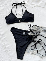 Asymmetric Cut Out Strappy Bikini Two-pieces Bikini Set