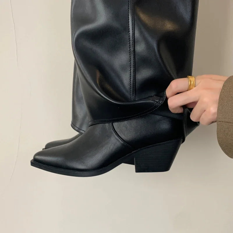 Autumn Pointed Toe Sewing Designer Knee-High Boots