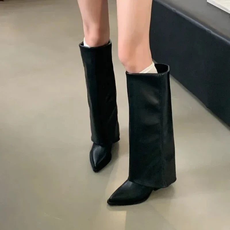 Autumn Pointed Toe Sewing Designer Knee-High Boots
