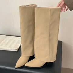 Autumn Pointed Toe Sewing Designer Knee-High Boots