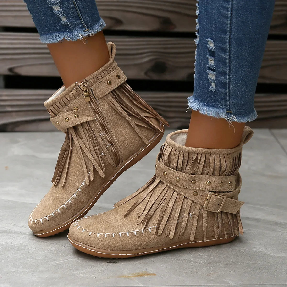 Autumn Women Flat Heel Ankle Boots