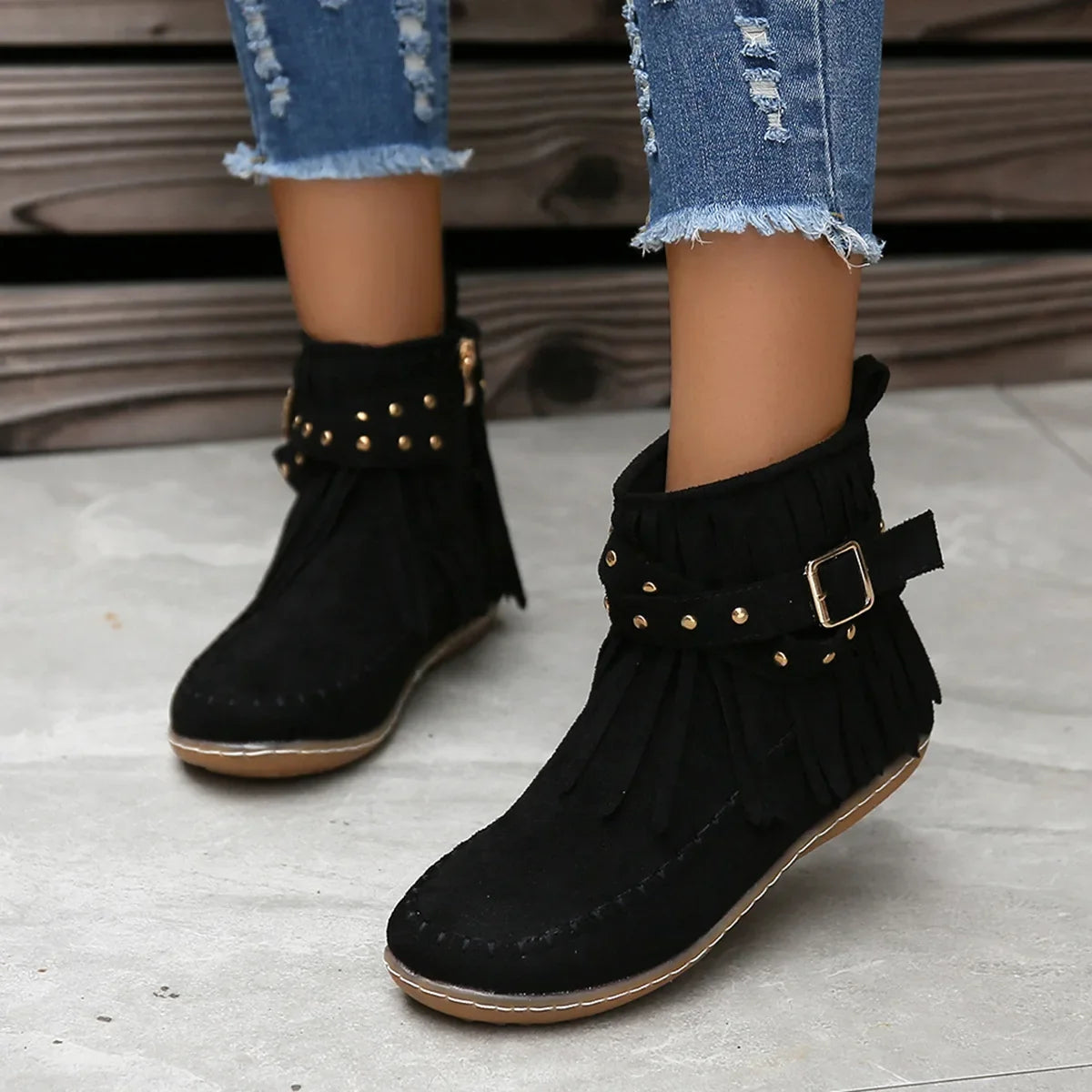 Autumn Women Flat Heel Ankle Boots