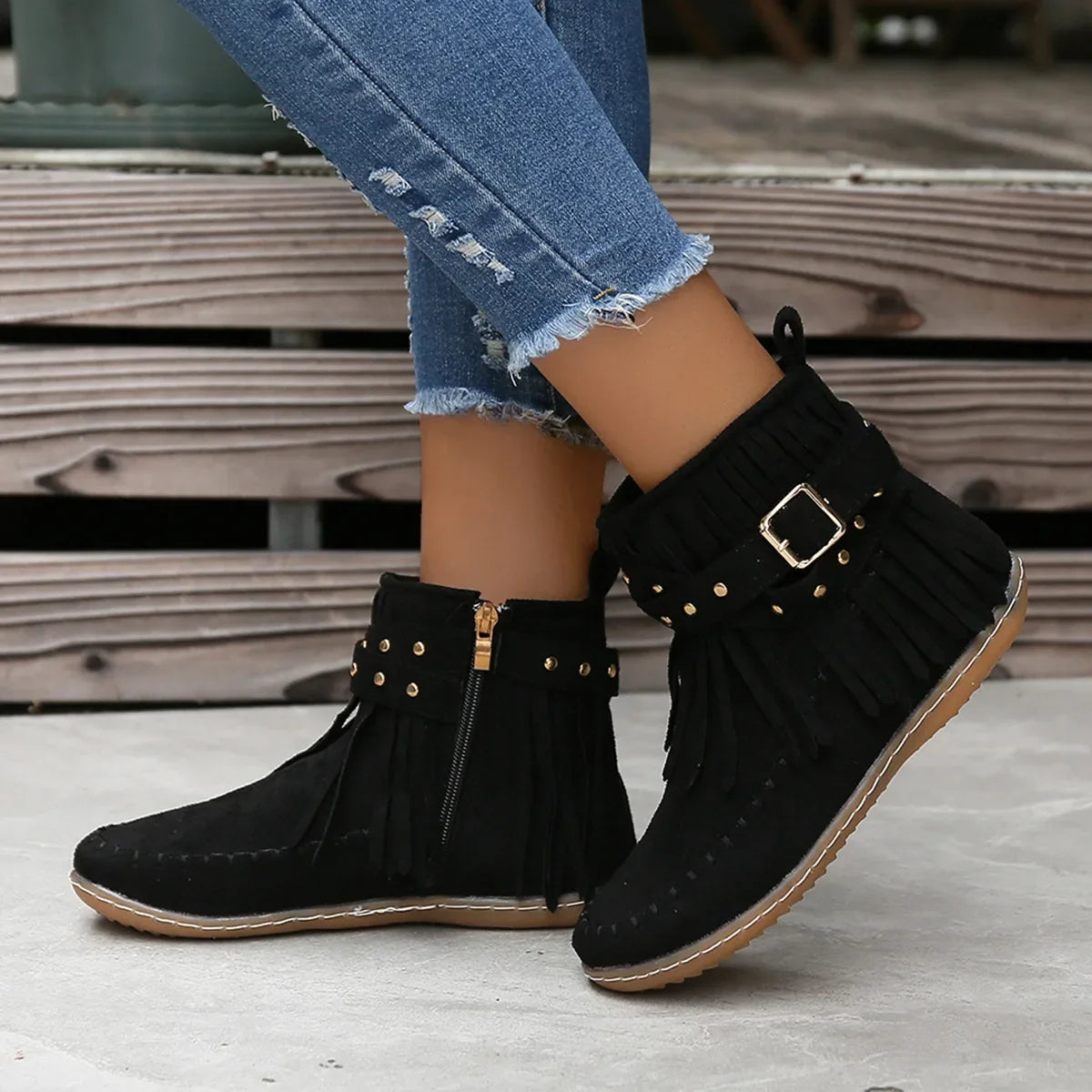 Autumn Women Flat Heel Ankle Boots