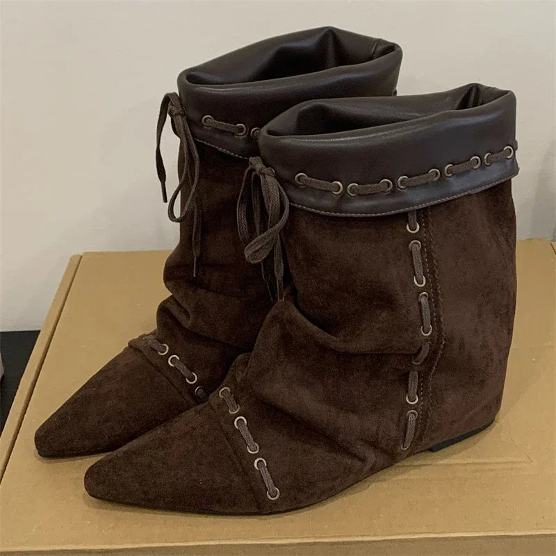 Autumn Retro Brown Faux Suede Boots