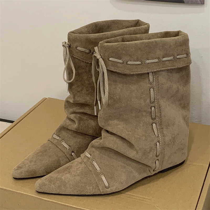 Autumn Retro Brown Faux Suede Boots