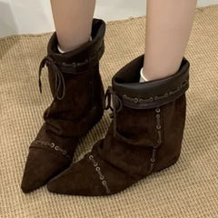 Autumn Retro Brown Faux Suede Boots