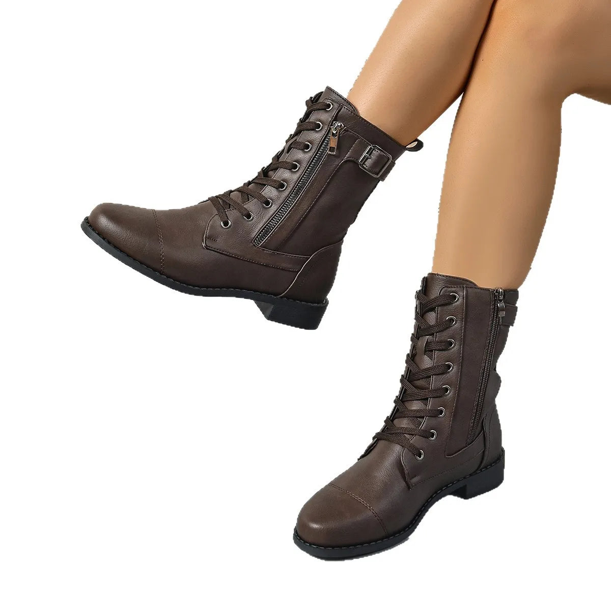Autumn Wineter Side Zipper Coffee Medium Top Boots