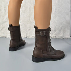 Autumn Wineter Side Zipper Coffee Medium Top Boots
