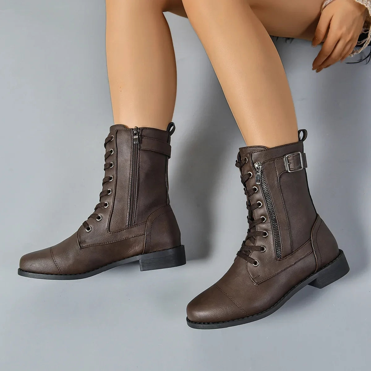 Autumn Wineter Side Zipper Coffee Medium Top Boots
