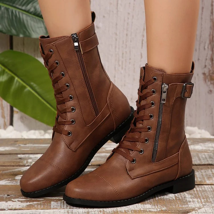 Autumn Wineter Side Zipper Coffee Medium Top Boots