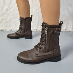 Autumn Wineter Side Zipper Coffee Medium Top Boots