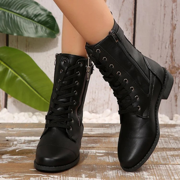 Autumn Wineter Side Zipper Coffee Medium Top Boots