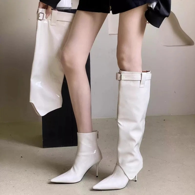 Two Wearing Slim Leg Patent Leather High Boots