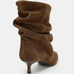 Autumn Winter Suede Pleated Pointed Toe Women's Ankle Boots