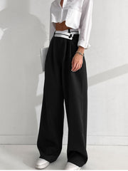 Asymmetrical Contrast Waistband Wide Leg Pants