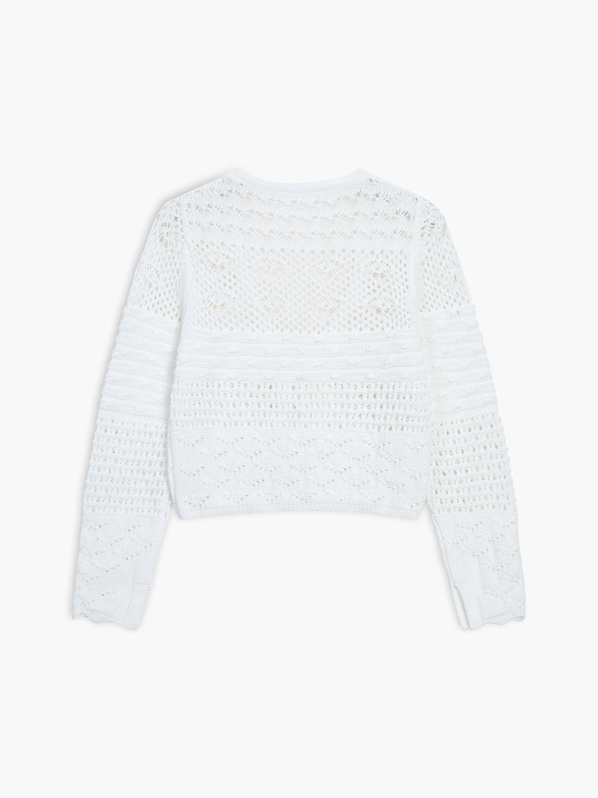 Snowflake Eyelet Crochet Tied Crop Cardigan