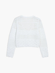 Snowflake Eyelet Crochet Tied Crop Cardigan