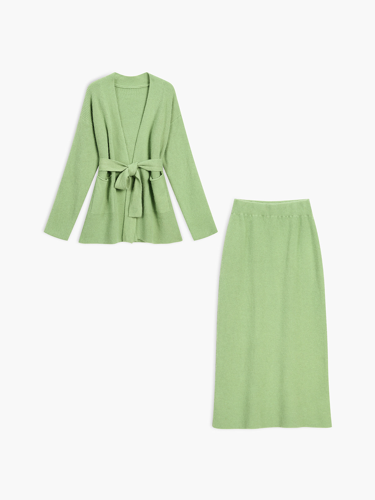 Greeness Tied Cardigan Two Piece Skirt Set