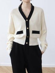 V-neck Button-front Closures Long Sleeves Cardigan