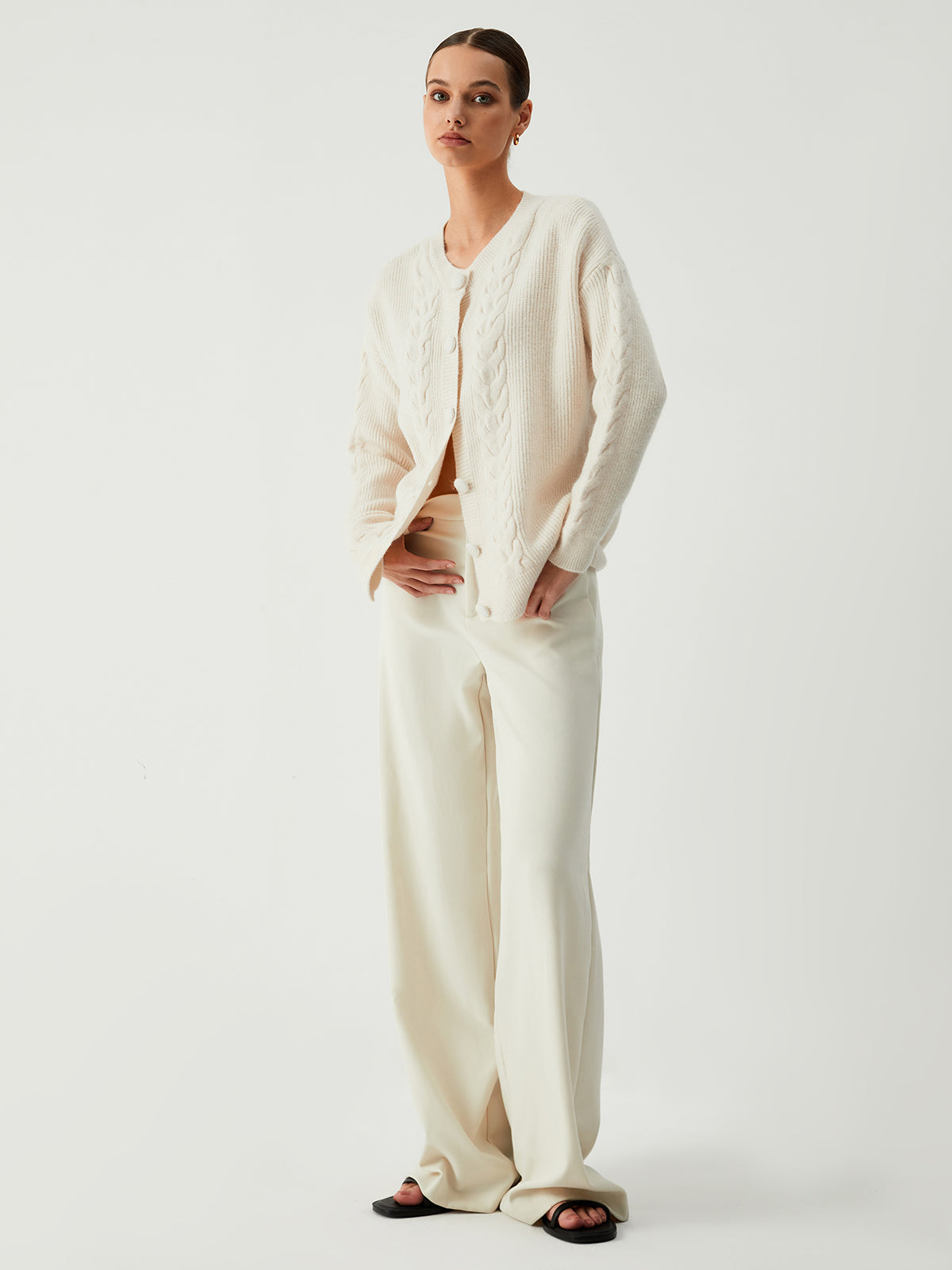 Vanilla Button Down Cable Knit Oversized Cardigan