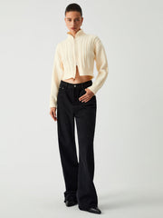 Cable Knit Two Way Zip Crop Cardigan