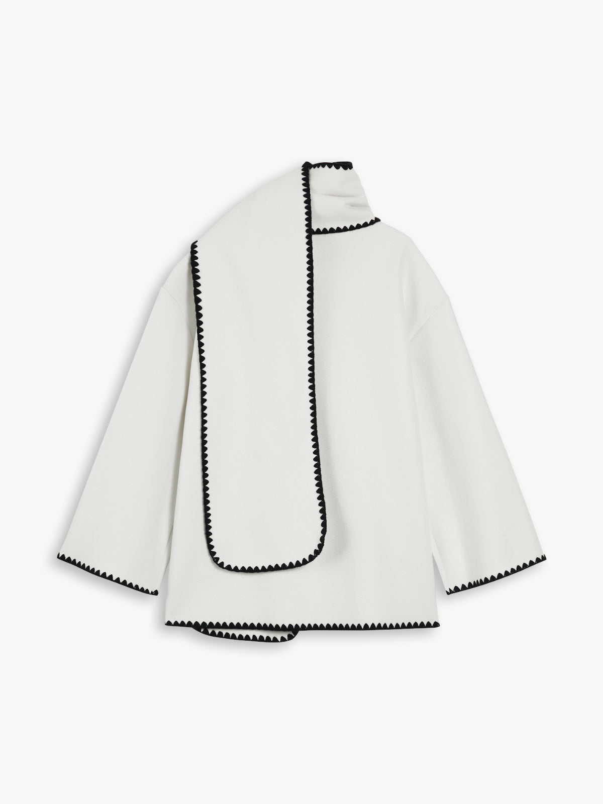 Double Pockets Embroidered Trim Coat With Matching Scarf