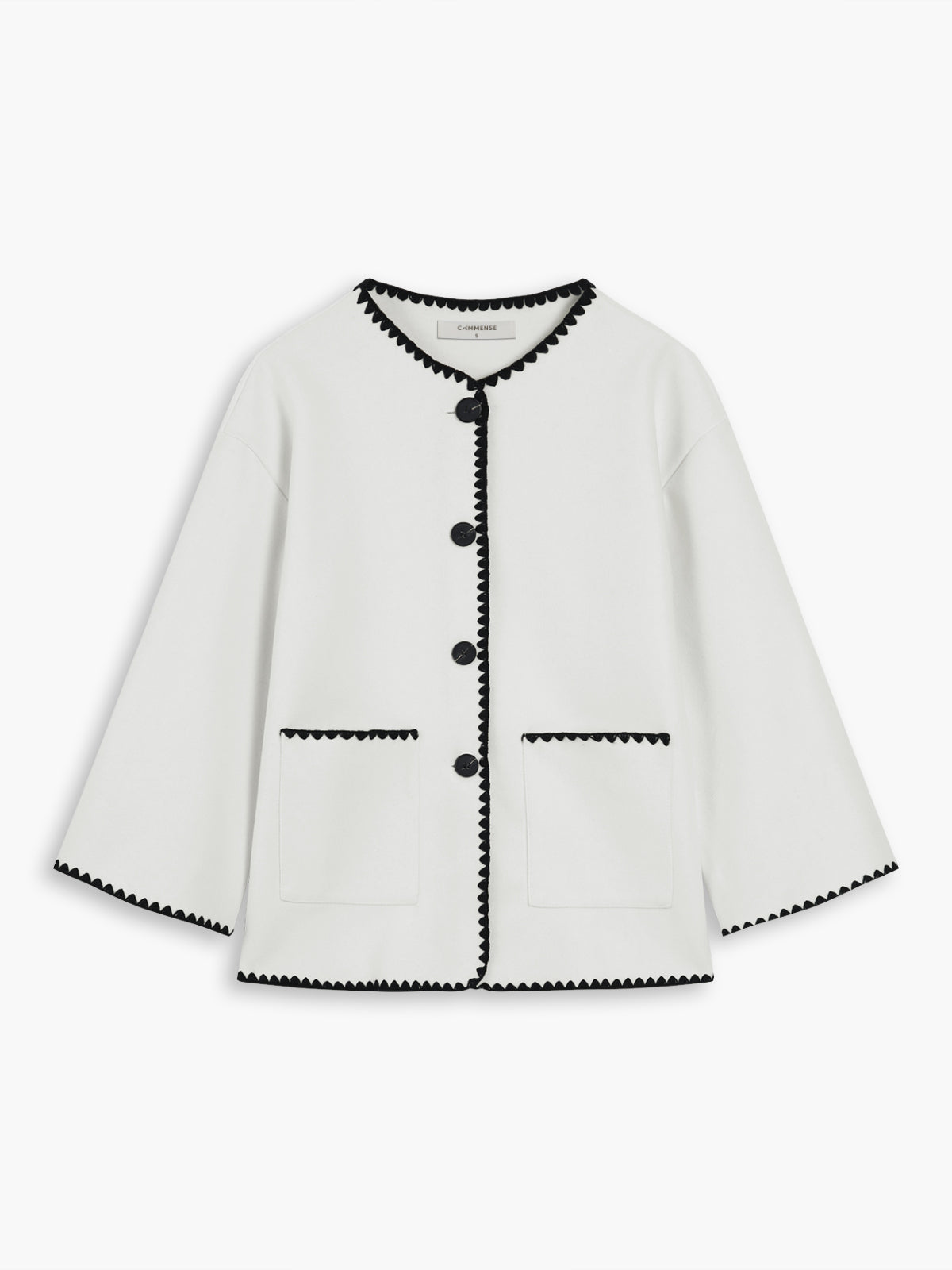 Double Pockets Embroidered Trim Coat With Matching Scarf