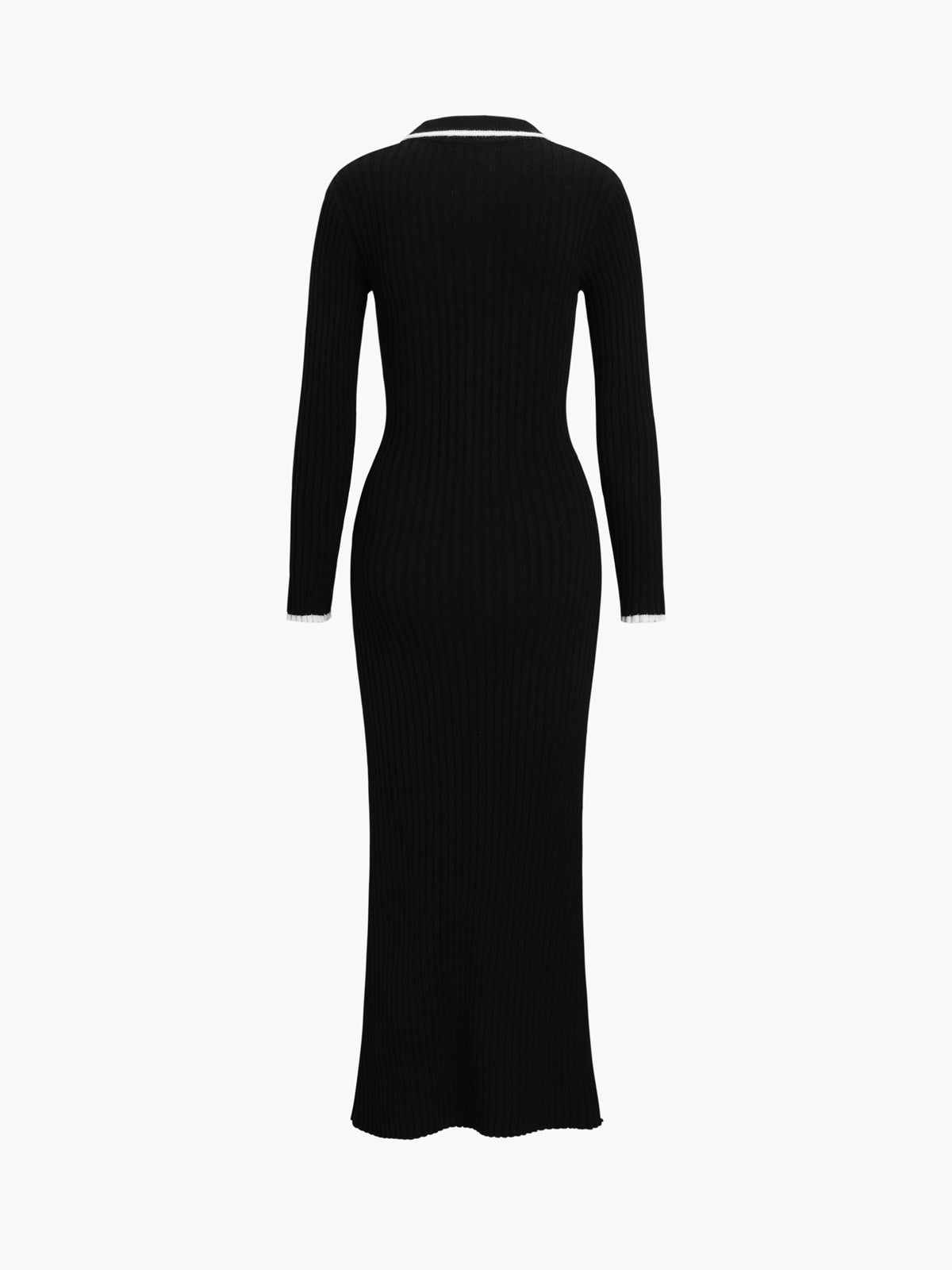 Creamy Flatwhite Contrast Trim Long Sweater Dress