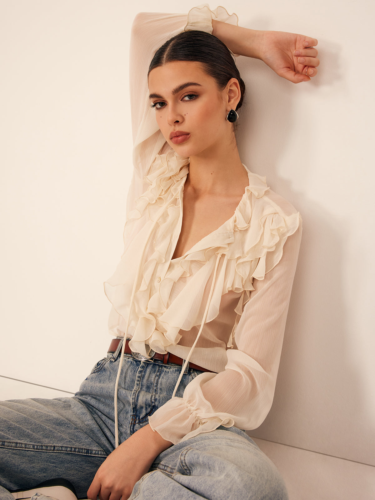 Ruffle Chiffon Breasted Blouse