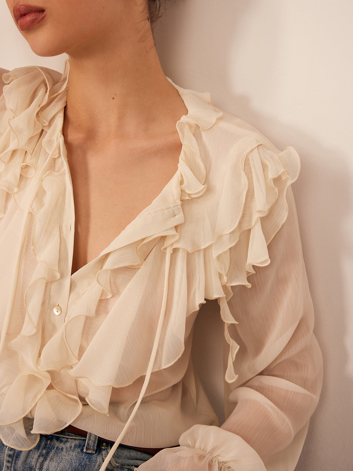 Ruffle Chiffon Breasted Blouse