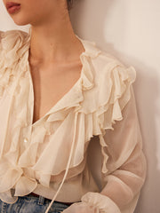 Ruffle Chiffon Breasted Blouse
