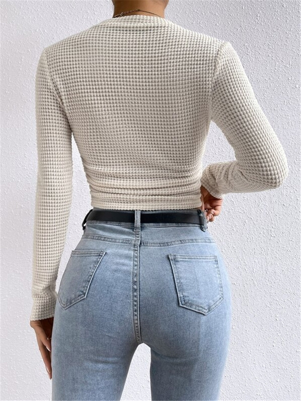 Plain Waffle Slim Sweater